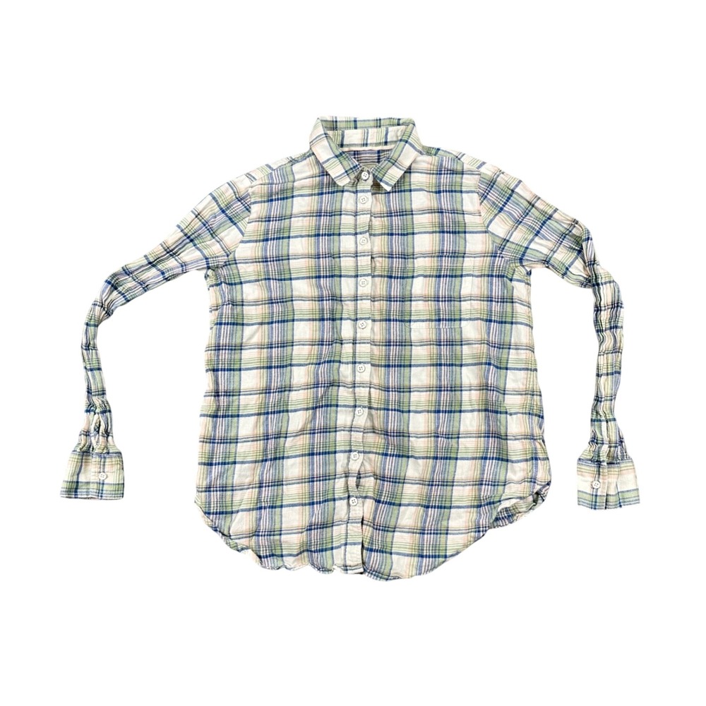 Fat Face Plaid Button Down Shirt Womens Size‎ 8 Classic Fit Sage Green Cotton